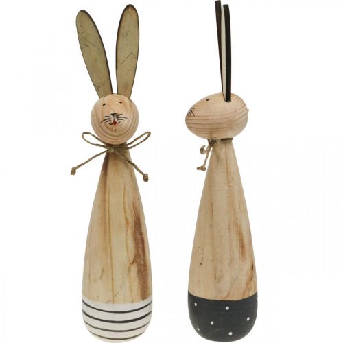 Floristik24 Conejitos de Pascua, decoración primaveral de madera, naturaleza de Pascua, blanco y negro H28cm juego de 2