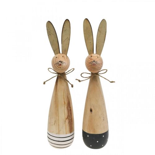 Floristik24 Conejos de madera, decoración de Pascua, primavera natural, blanco y negro H21.5cm juego de 2