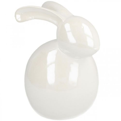 Artículo Conejito de cerámica, figura de pascua, decoración de primavera, conejito de pascua blanco, nácar Al. 17 cm