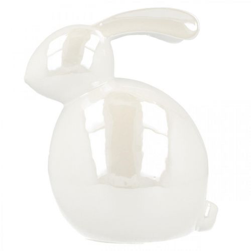 Artículo Conejito de cerámica, figura de pascua, decoración de primavera, conejito de pascua blanco, nácar Al. 17 cm