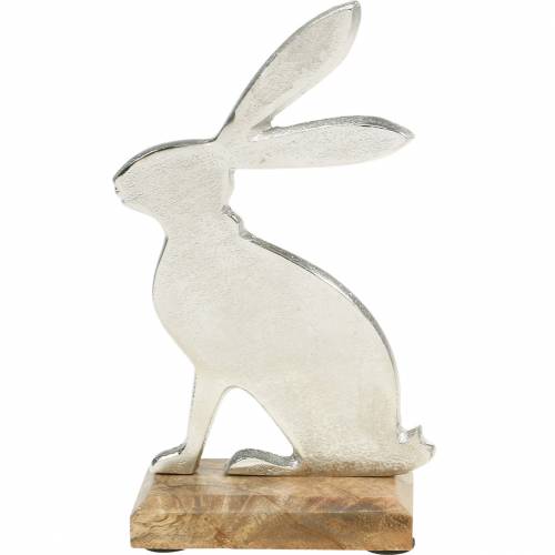 Floristik24 Soporte de conejito de Pascua con base de madera Conejito de Pascua de metal Decoración de Pascua