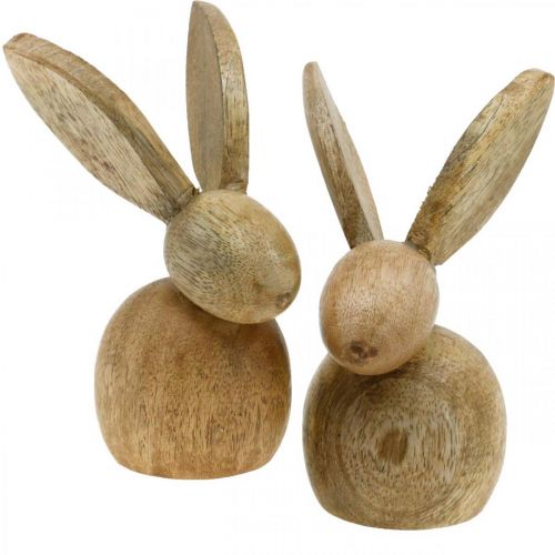 Floristik24 Decoración de Pascua conejito decoración de madera sentado conejito de Pascua naturaleza 12cm 4pcs