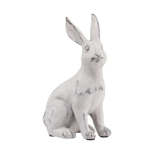 Conejo sentado conejo decorativo piedra artificial blanco gris Al. 21,5 cm