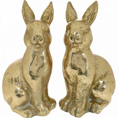 Floristik24 Conejito decorativo dorado sentado, conejito para decorar, pareja de conejitos de pascua, H16.5cm 2pcs