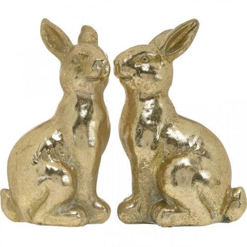Artículo Conejito decorativo dorado sentado, conejito para decorar, pareja de conejitos de pascua, H16.5cm 2pcs