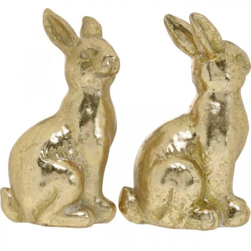 Artículo Conejito decorativo dorado sentado, conejito para decorar, pareja de conejitos de pascua, H16.5cm 2pcs