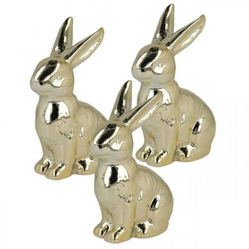 Floristik24 Decoración de conejito de pascua Conejito de pascua conejito dorado sentado H12cm 3pcs