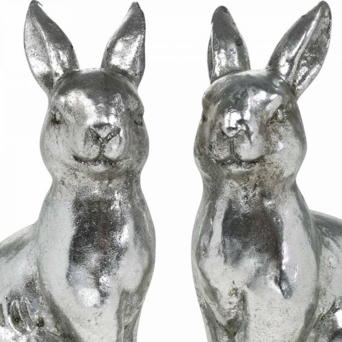 Artículo Deco conejo sentado Pascua decoración plata vintage H17cm 2pcs