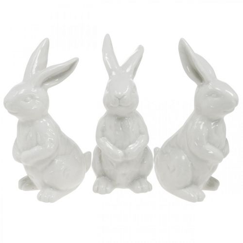 Floristik24 Conejito de cerámica sentado conejito de Pascua blanco decoración de Pascua H14.5cm 3pcs