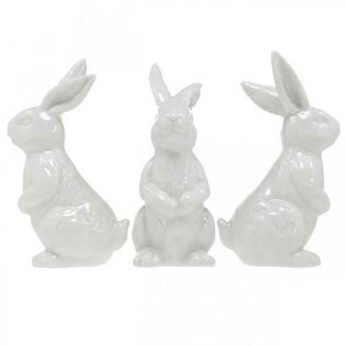 Floristik24 Conejito de cerámica sentado conejito de Pascua blanco decoración de Pascua H14.5cm 3pcs