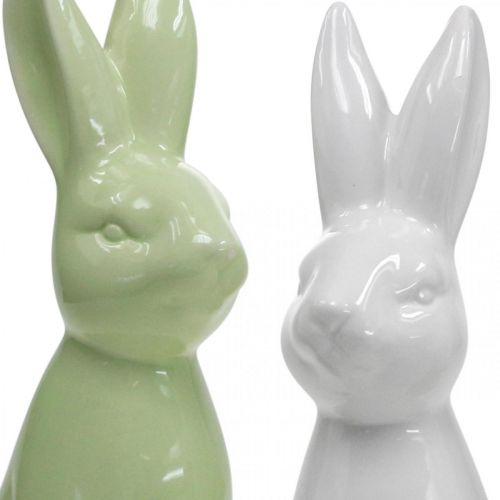 Floristik24 Conejo Cerámica Blanco, Crema, Verde Conejo de Pascua Figura decorativa H13cm 3pcs