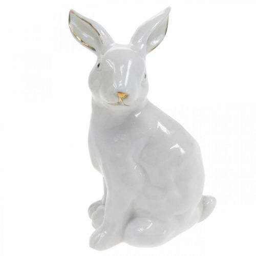 Conejito de pascua blanco-dorado, decoración primaveral, figura de cerámica blanca, dorada H13cm 2pcs