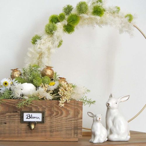 Artículo Conejito de pascua blanco-dorado, decoración primaveral, figura de cerámica blanca, dorada H13cm 2pcs