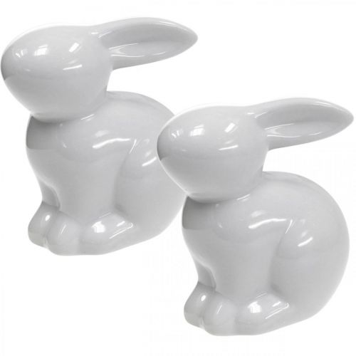 Floristik24 Liebre decorativa cerámica blanca conejito de Pascua sentado H8.5cm 4pcs