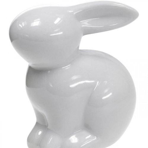 Liebre decorativa cerámica blanca conejito de Pascua sentado H8.5cm 4pcs