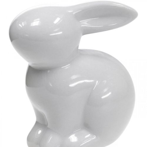 Floristik24 Liebre decorativa cerámica blanca conejito de Pascua sentado H8.5cm 4pcs