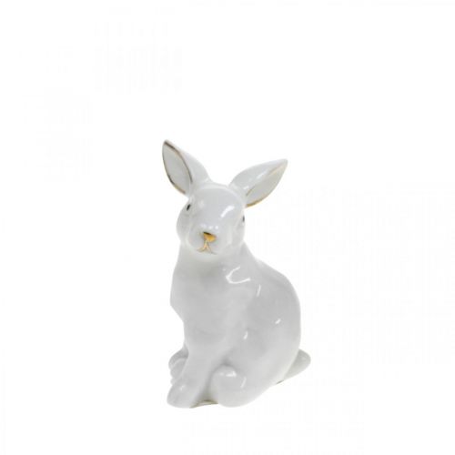 Floristik24 Conejito de Pascua de cerámica, decoración de Pascua, conejo de Pascua blanco y dorado, 7,5 cm de alto, 4 unidades