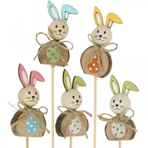 Floristik24 Conejito de Pascua de madera, tapón de flor Pascua, tapón de conejito 8cm 8pcs