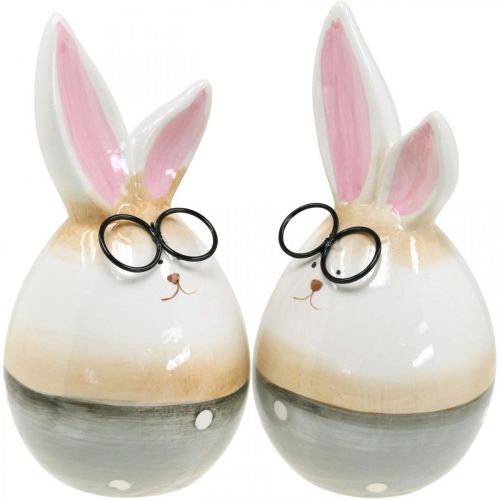 Artículo Conejitos de Pascua de cerámica con vasos, pareja de conejitos de decoración de Pascua H19cm 2pcs