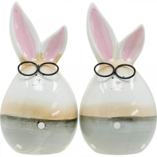 Floristik24 Conejitos de Pascua de cerámica con vasos, pareja de conejitos de decoración de Pascua H19cm 2pcs