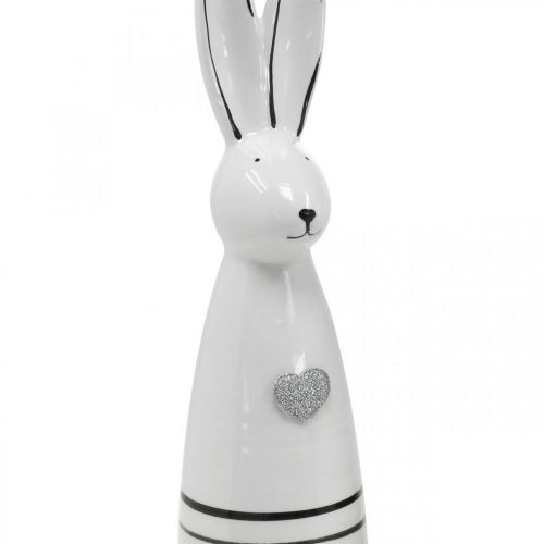 Artículo Conejito de cerámica Blanco Negro Corazón Rayas Al. 30 cm