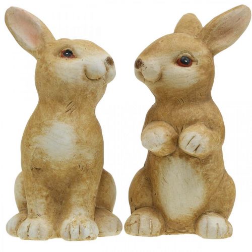 Artículo Conejito sentado, decoración de cerámica, Pascua, pareja de conejitos marrón H15cm juego de 2