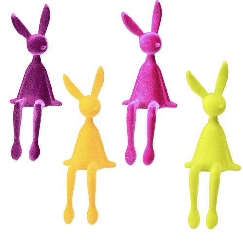 Floristik24 Conejitos de Pascua de colores flocados Rabbit Edge Sitters (segunda opción), 28 cm, 4 unidades