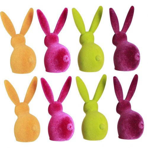 Artículo Conejitos de Pascua pequeños, coloridos y aterciopelados, 13 cm, 8 piezas