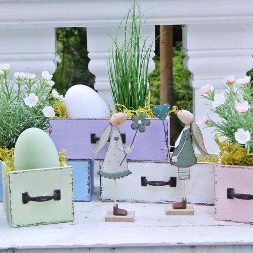 Floristik24 Decoración de Pascua de metal Primavera Conejito de Pascua Pareja Decoración de mesa Verde Beige L29.5/31.5cm Juego de 2