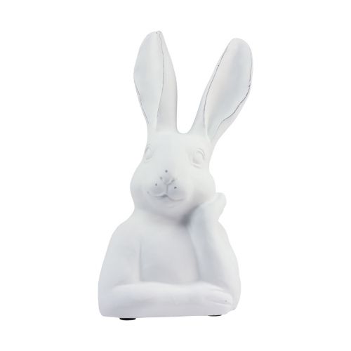 Floristik24 Conejo decoración conejo blanco piedra artificial pensando 18×12,5×30,5cm