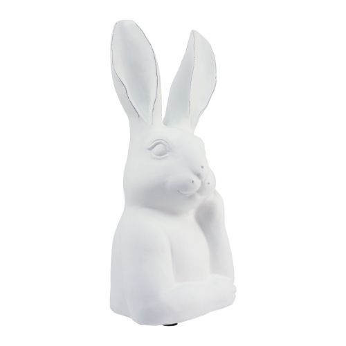 Floristik24 Conejo decoración conejo blanco piedra artificial pensando 18×12,5×30,5cm