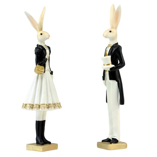 Floristik24 Decoración de conejos par de conejos decoración de mesa blanca y dorada negra Al 32 cm 2 piezas