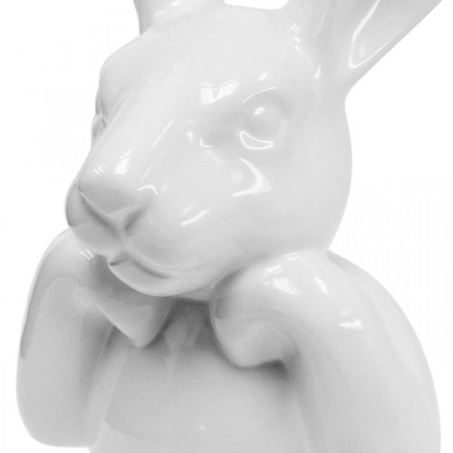 Deco conejo de cerámica blanca, busto de conejo decoración Pascua H17cm 3pcs