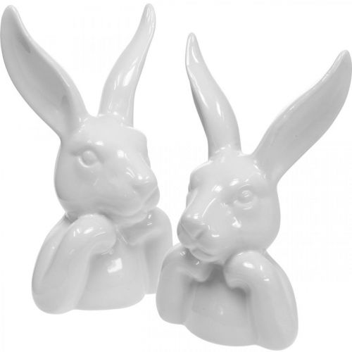 Deco conejo de cerámica blanca, busto de conejo decoración Pascua H17cm 3pcs