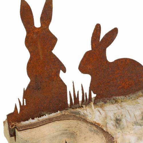 Artículo Familia de conejos óxido de metal sobre base de madera abedul 25cm H9cm