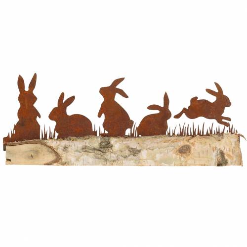 Floristik24 Familia de conejos óxido de metal sobre base de madera abedul 25cm H9cm