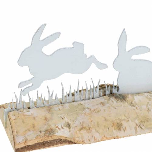 Artículo Familia de conejos metal blanco sobre base de madera abedul 25cm H9cm