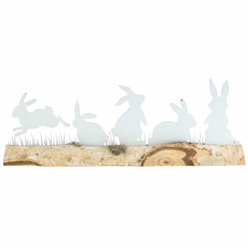 Floristik24 Familia de conejos metal blanco sobre base de madera abedul 25cm H9cm