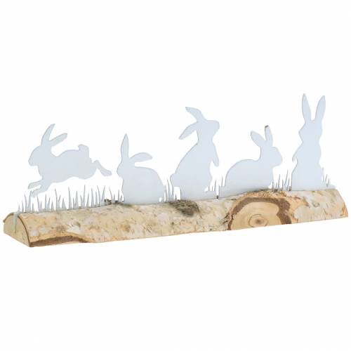 Floristik24 Familia de conejos metal blanco sobre base de madera abedul 25cm H9cm