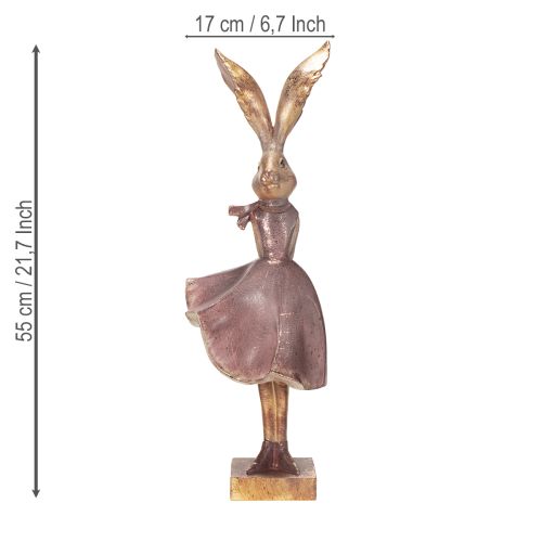 Artículo Figura decorativa de conejo con vestido para una elegante decoración de primavera y Pascua, 55 cm