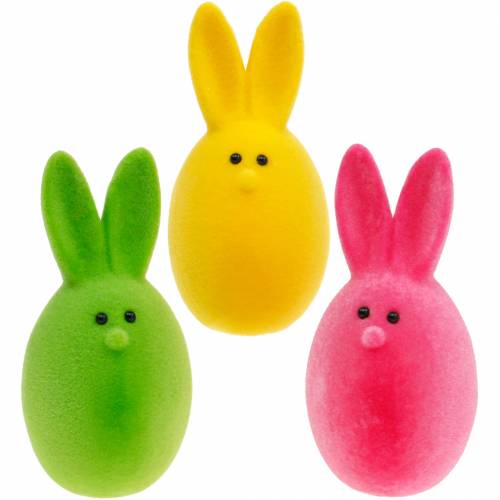 Mezcla de huevos de Pascua con orejas, huevos de conejo en bandada, decoración colorida de Pascua 6 piezas
