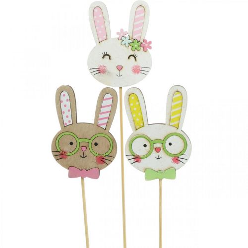 Floristik24 Divertida decoración de conejito de Pascua cabeza de conejito en palo decoración floral 7cm 12 piezas