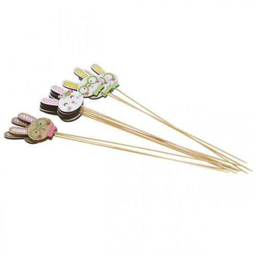 Floristik24 Divertida decoración de conejito de Pascua cabeza de conejito en palo decoración floral 7cm 12 piezas