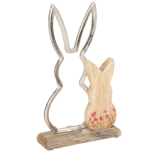Artículo Mamá coneja con niño Deco de Pascua Metal y madera 26,5cm