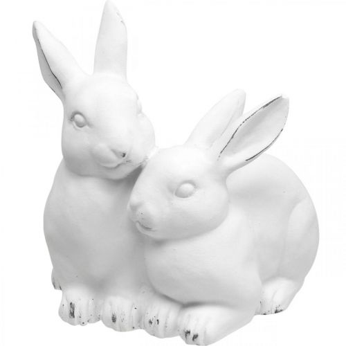 Madre conejita con niño aspecto vintage cerámica blanca 15,5×15×18cm