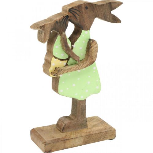 Floristik24 Conejito madre con niño, decoración de Pascua, primavera, conejito de Pascua de madera, natural, verde, amarillo H22cm