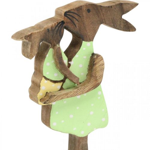 Artículo Conejito madre con niño, decoración de Pascua, primavera, conejito de Pascua de madera, natural, verde, amarillo H22cm