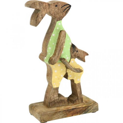 Floristik24 Conejo de Pascua con niño, decoración primaveral de madera, padre conejo, naturaleza de Pascua, verde, amarillo H22cm