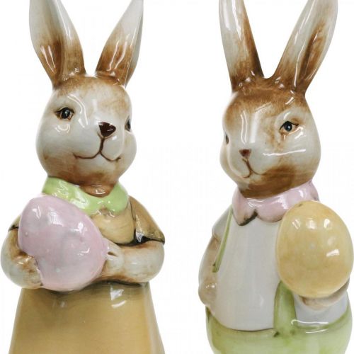 Floristik24 Deco conejitos de Pascua con huevo, conejitos de Pascua, cerámica, H24cm 2pcs