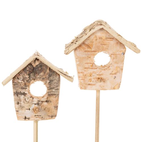 Casita decorativa para pájaros, abedul, 5 cm, estacas para flores, 4 piezas